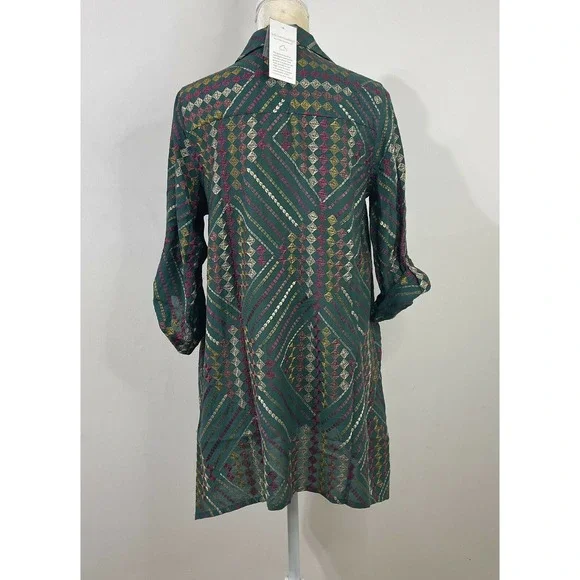 NWT Soft Surroundings Terrare Tunic Shirt Size S Green Embroidered - Picture 8 of 12
